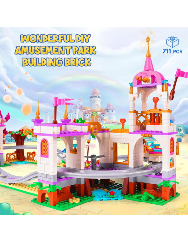 HOGOKIDS Kit de Construcción Montaña Rusa 711 Piezas Rosa