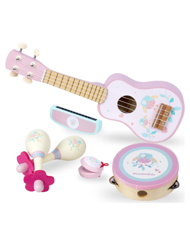 Conjunto Musical Infantil de Madera WoodenEdu - 6 Piezas Rosa