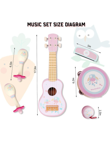 Conjunto Musical Infantil de Madera WoodenEdu - 6 Piezas Rosa