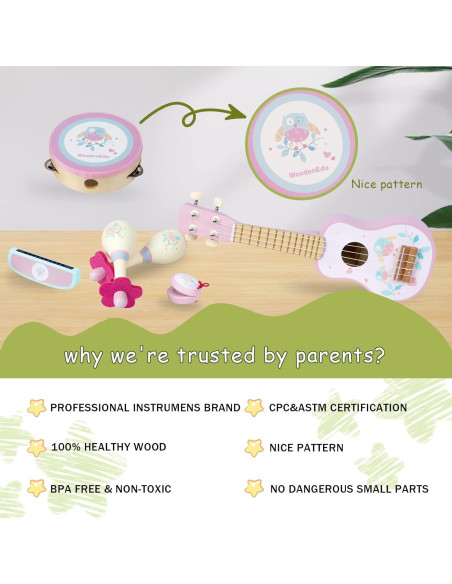 Conjunto Musical Infantil de Madera WoodenEdu - 6 Piezas Rosa