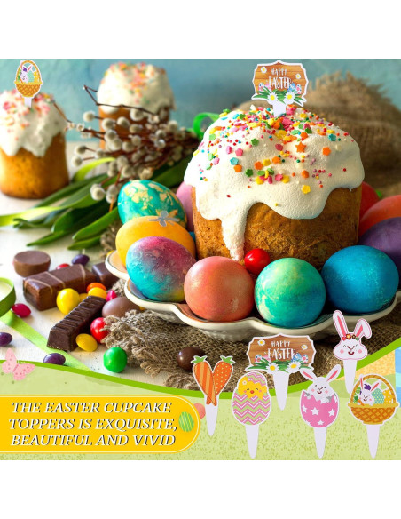 24 Adornos de Pastel de Conejo de Pascua Faccito - Decoración Fiesta