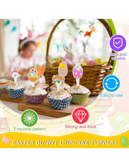 24 Adornos de Pastel de Conejo de Pascua Faccito - Decoración Fiesta