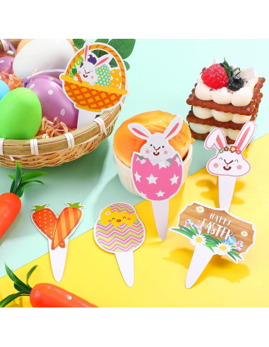 24 Adornos de Pastel de Conejo de Pascua Faccito - Decoración Fiesta