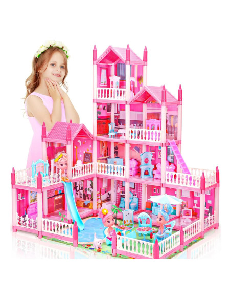 Casa de Muñecas 4 Pisos AmiDear con Muebles y Tobogán