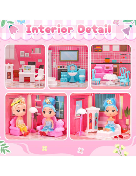 Casa de Muñecas 4 Pisos AmiDear con Muebles y Tobogán
