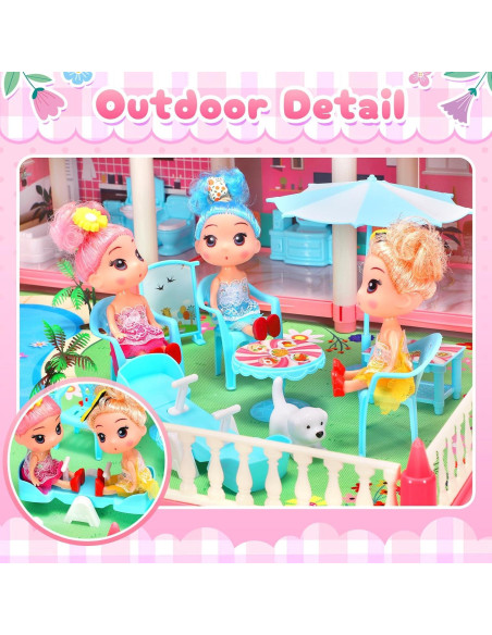 Casa de Muñecas 4 Pisos AmiDear con Muebles y Tobogán