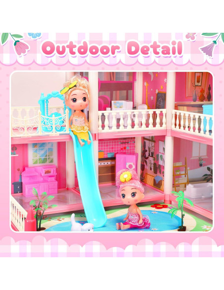 Casa de Muñecas 4 Pisos AmiDear con Muebles y Tobogán