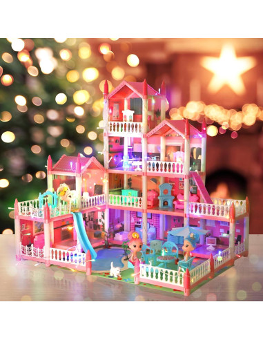 Casa de Muñecas 4 Pisos AmiDear con Muebles y Tobogán