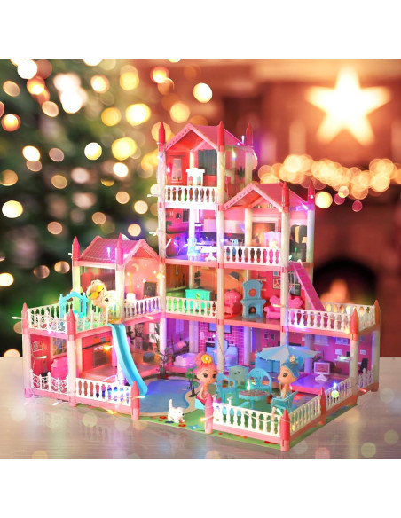 Casa de Muñecas 4 Pisos AmiDear con Muebles y Tobogán