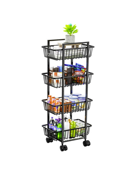 Carro Organizador de Cocina Simple Trending 4 Niveles Negro