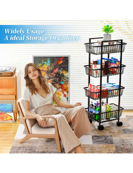 Carro Organizador de Cocina Simple Trending 4 Niveles Negro