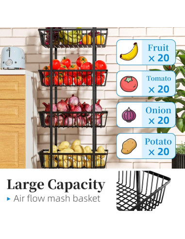 Carro Organizador de Cocina Simple Trending 4 Niveles Negro