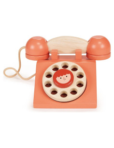 Teléfono de Disco Retro de Madera Mentari - Juguete 12.5x8.5x15 cm
