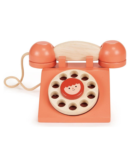 Teléfono de Disco Retro de Madera Mentari - Juguete 12.5x8.5x15 cm