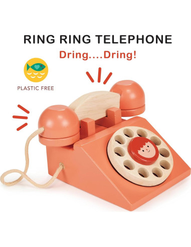 Teléfono de Disco Retro de Madera Mentari - Juguete 12.5x8.5x15 cm