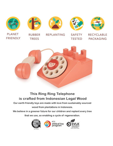 Teléfono de Disco Retro de Madera Mentari - Juguete 12.5x8.5x15 cm