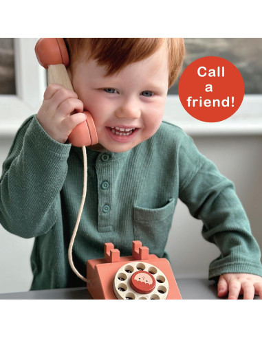 Teléfono de Disco Retro de Madera Mentari - Juguete 12.5x8.5x15 cm
