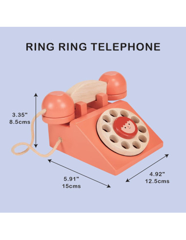 Teléfono de Disco Retro de Madera Mentari - Juguete 12.5x8.5x15 cm