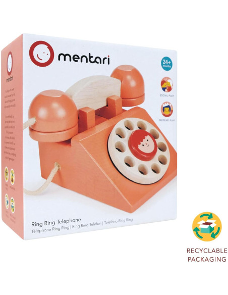 Teléfono de Disco Retro de Madera Mentari - Juguete 12.5x8.5x15 cm