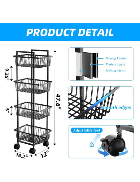 Carro Organizador de Cocina Simple Trending 4 Niveles Negro