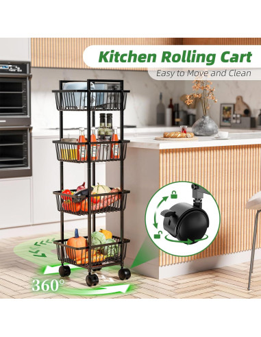 Carro Organizador de Cocina Simple Trending 4 Niveles Negro