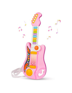 Guitarra Eléctrica Infantil 2 en 1 Rosa - Juguete Musical