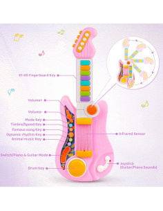 Guitarra Eléctrica Infantil 2 en 1 Rosa - Juguete Musical 2