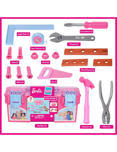 Juego de Herramientas Barbie 18 Piezas Caja Rosa 33 cm