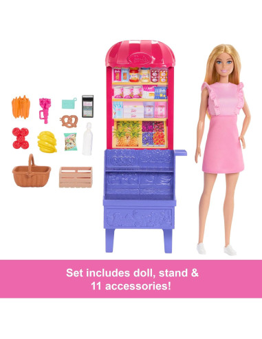 Muñeca Barbie Malibu en el Mercado con 11 Accesorios - Mattel