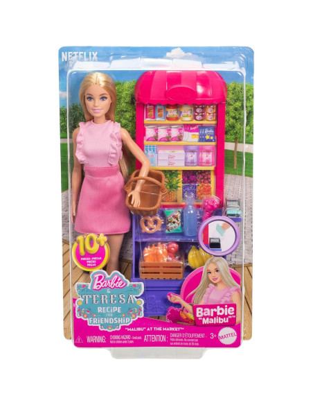 Muñeca Barbie Malibu en el Mercado con 11 Accesorios - Mattel