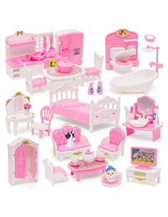 Juego de Muebles para Casa de Muñecas HAPGFS 45 Piezas Rosa