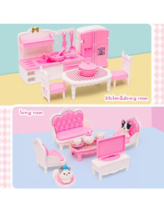 Juego de Muebles para Casa de Muñecas HAPGFS 45 Piezas Rosa 2