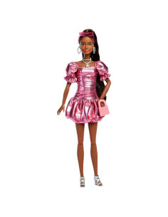 Muñeca Barbie Estilo Deluxe Mattel Vestido Metálico Rosa Coral