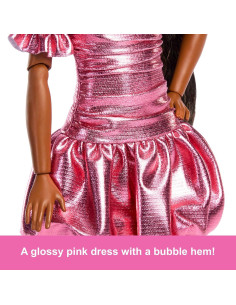 Muñeca Barbie Estilo Deluxe Mattel Vestido Metálico Rosa Coral 2