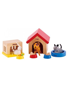 Juego de Animales de Madera Hape - Mascotas para Casa de Muñecas