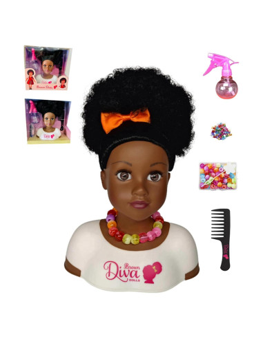 Muñeca Africana Negra con Cabello Rizado y 5 Accesorios