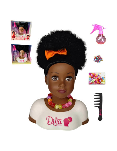 Muñeca Africana Negra con Cabello Rizado y 5 Accesorios
