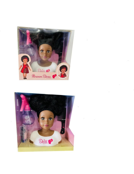 Muñeca Africana Negra con Cabello Rizado y 5 Accesorios