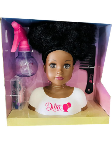 Muñeca Africana Negra con Cabello Rizado y 5 Accesorios