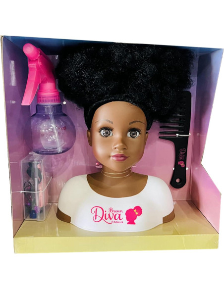 Muñeca Africana Negra con Cabello Rizado y 5 Accesorios