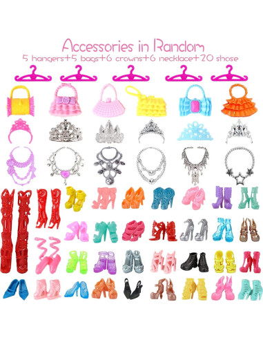 65 Piezas Ropa y Accesorios para Muñecas 11.5" Carreuty