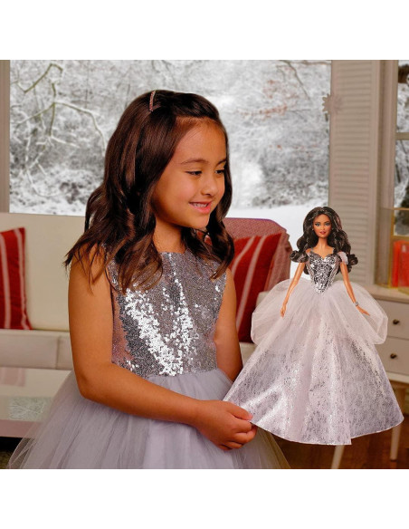 Muñeca Barbie Navidad 2021 Mattel 30.48 cm Vestido Plateado