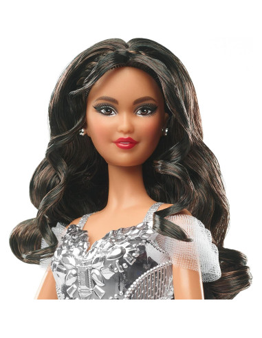 Muñeca Barbie Navidad 2021 Mattel 30.48 cm Vestido Plateado