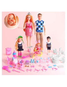 Conjunto de Muñecas de Familia UCanaan 6 Personas 70 Accesorios
