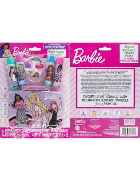 Set de Maquillaje Infantil Barbie - 4 Balsamos Labiales Naturales