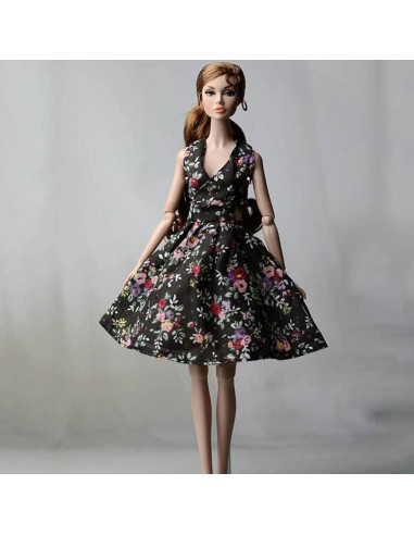 Conjunto 6 Piezas Vestido Floral y Zapatos Tacón para Muñeca 29.21 cm
