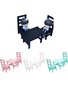Muebles para muñecas 1/6 SM SunniMix, Mesa y 2 Sillas de Madera 2