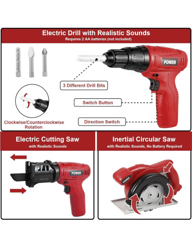 Juego de Herramientas Vextronic 36 PCS para Niños con Motocierra