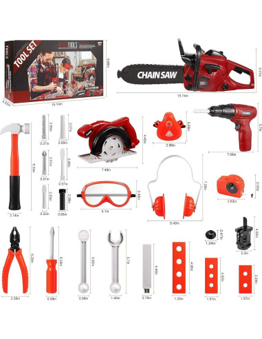 Juego de Herramientas Vextronic 36 PCS para Niños con Motocierra