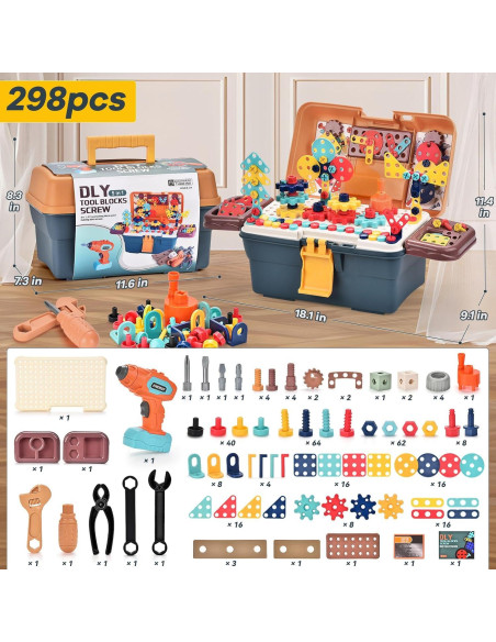 Caja de Herramientas Montessori Sudali 298PCS con Taladro